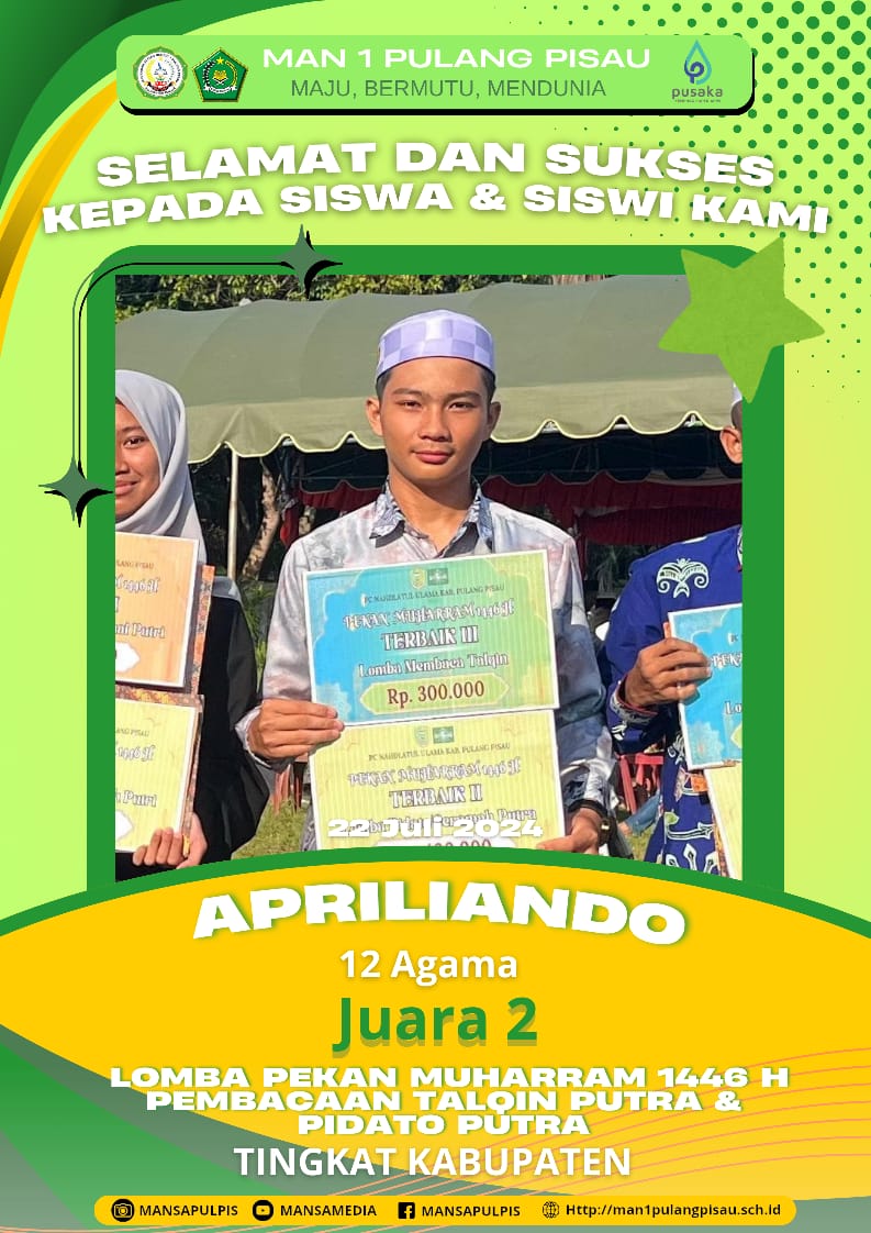 Apriliando Berhasil Meraih Juara 2 Pembacaan Talqin Putra & Pidato Putra